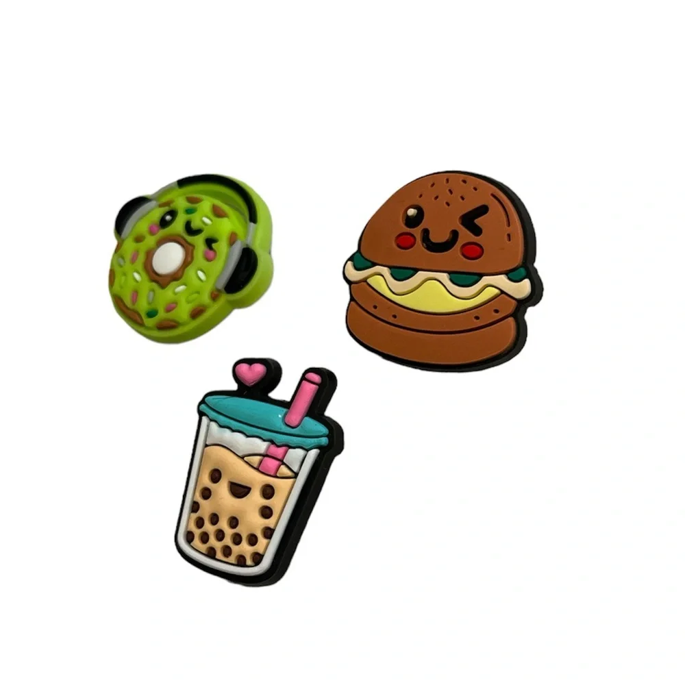 Adorable food character shoe/croc charm 3 piece bundle NEW burger donut boba